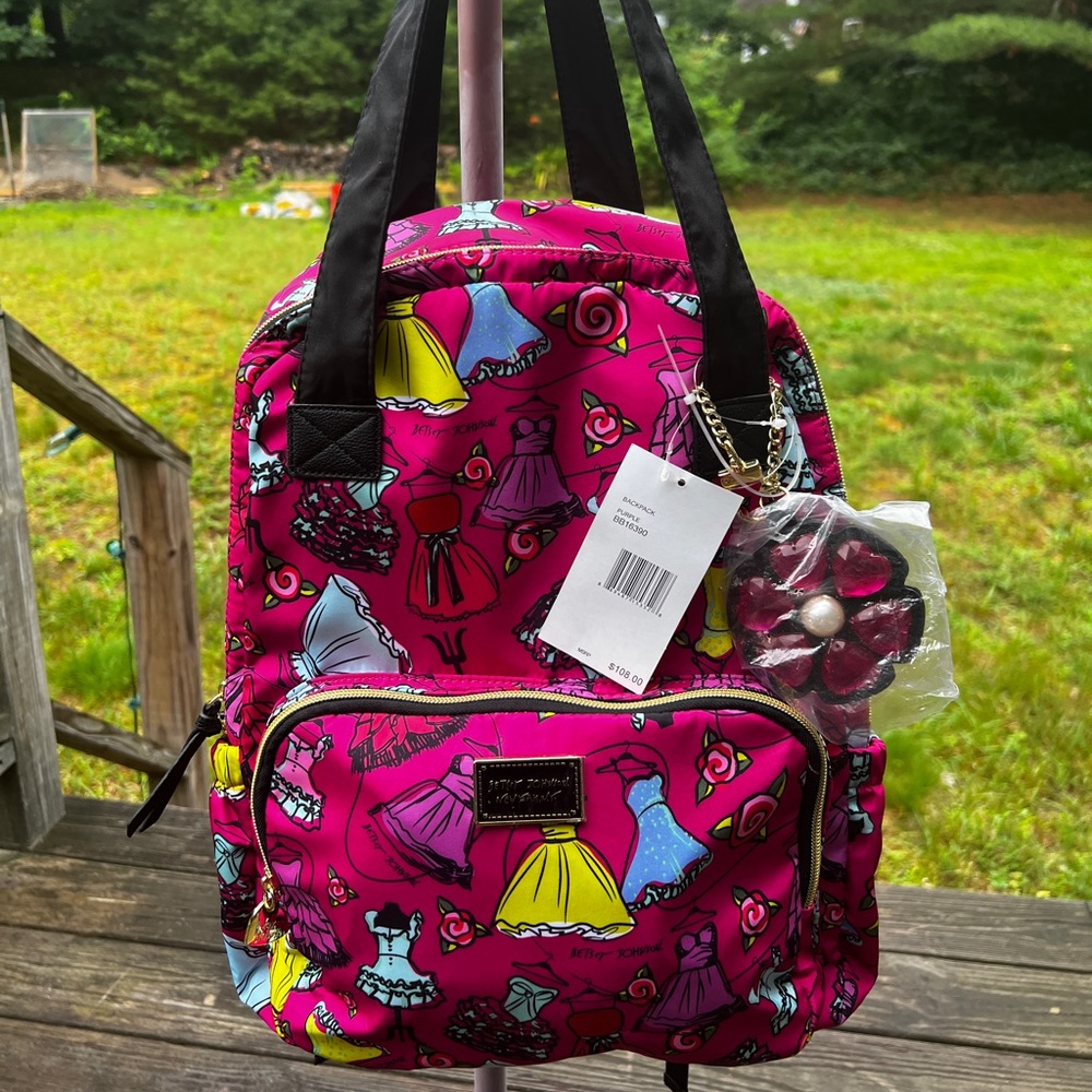 Betsey Johnson Pink Black School Backpack BB16390